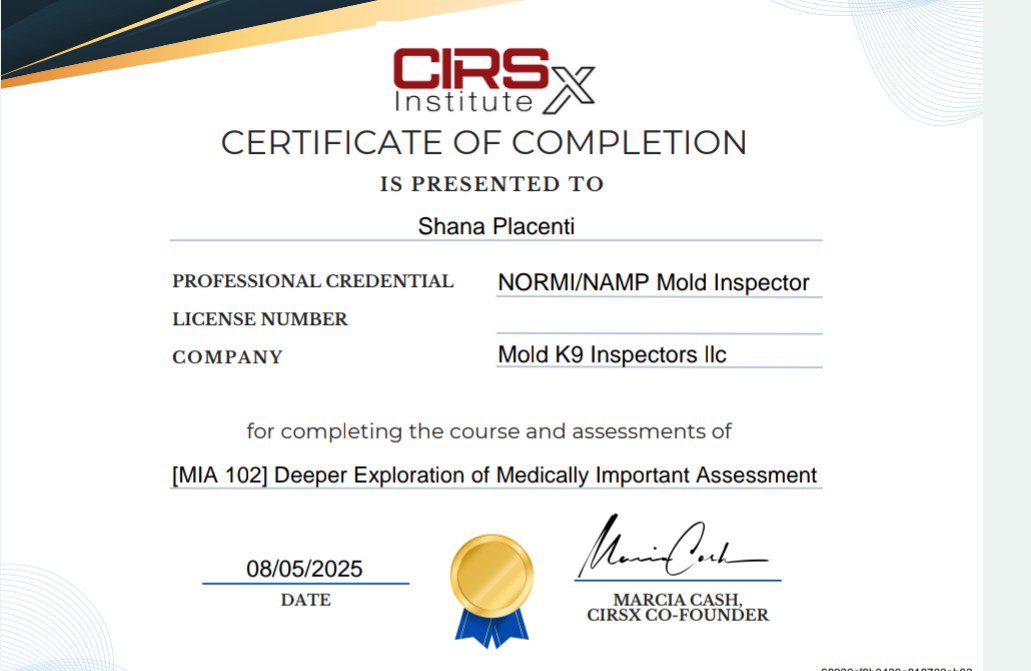 Certificate of completion from CIRS Institute for MobiNMD MPD Inspector training.